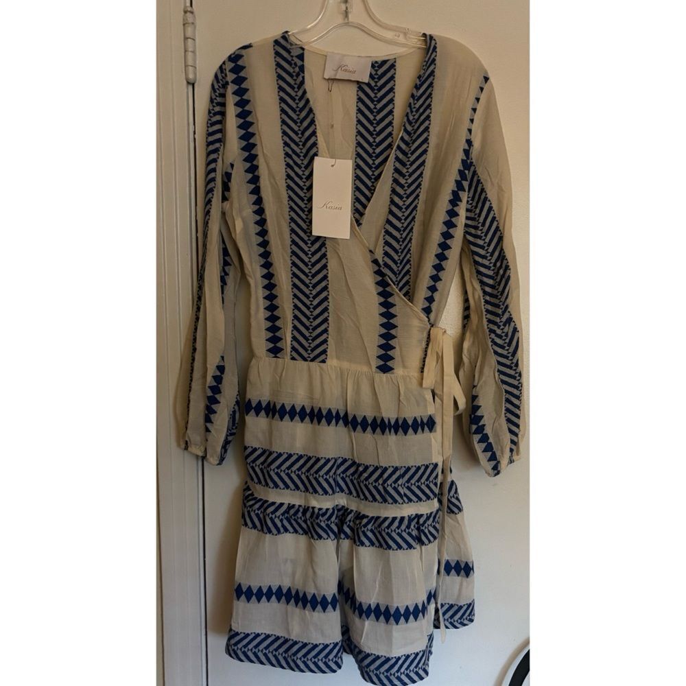 Rare Kasia Resort Xryso Wrap Dress in Blue and White / NWT / Size L